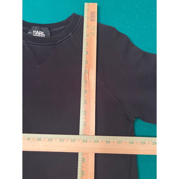 Black KARL LAGERFELD PARIS White Logo Sweater Dress Sz M Elbow cut outs - Picture 2 of 7